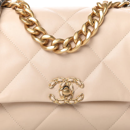 Chanel Goatskin Quilted Large Chanel 19 Flap Beige 10 of 11