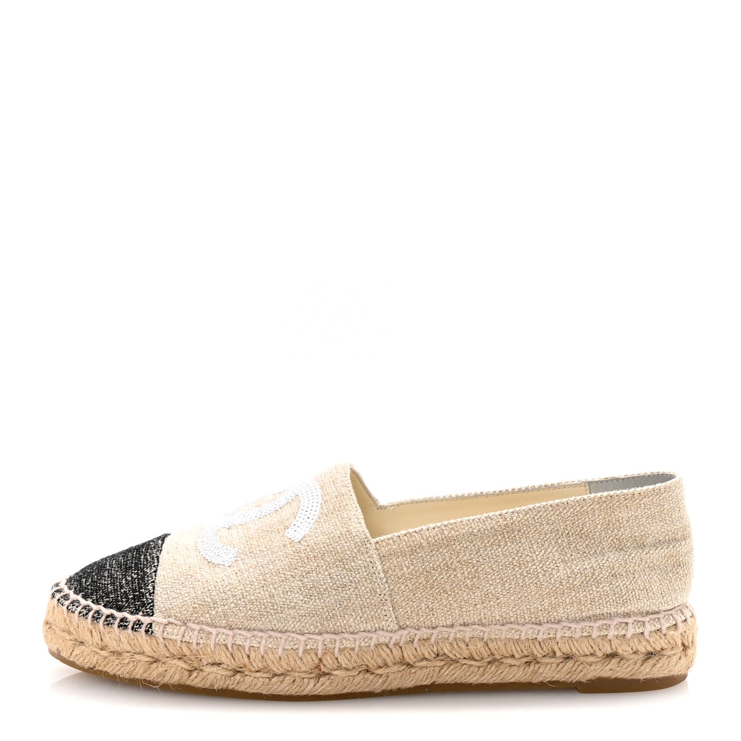Chanel Toile Sequin CC Espadrilles 39 Beige Black 1 of 10