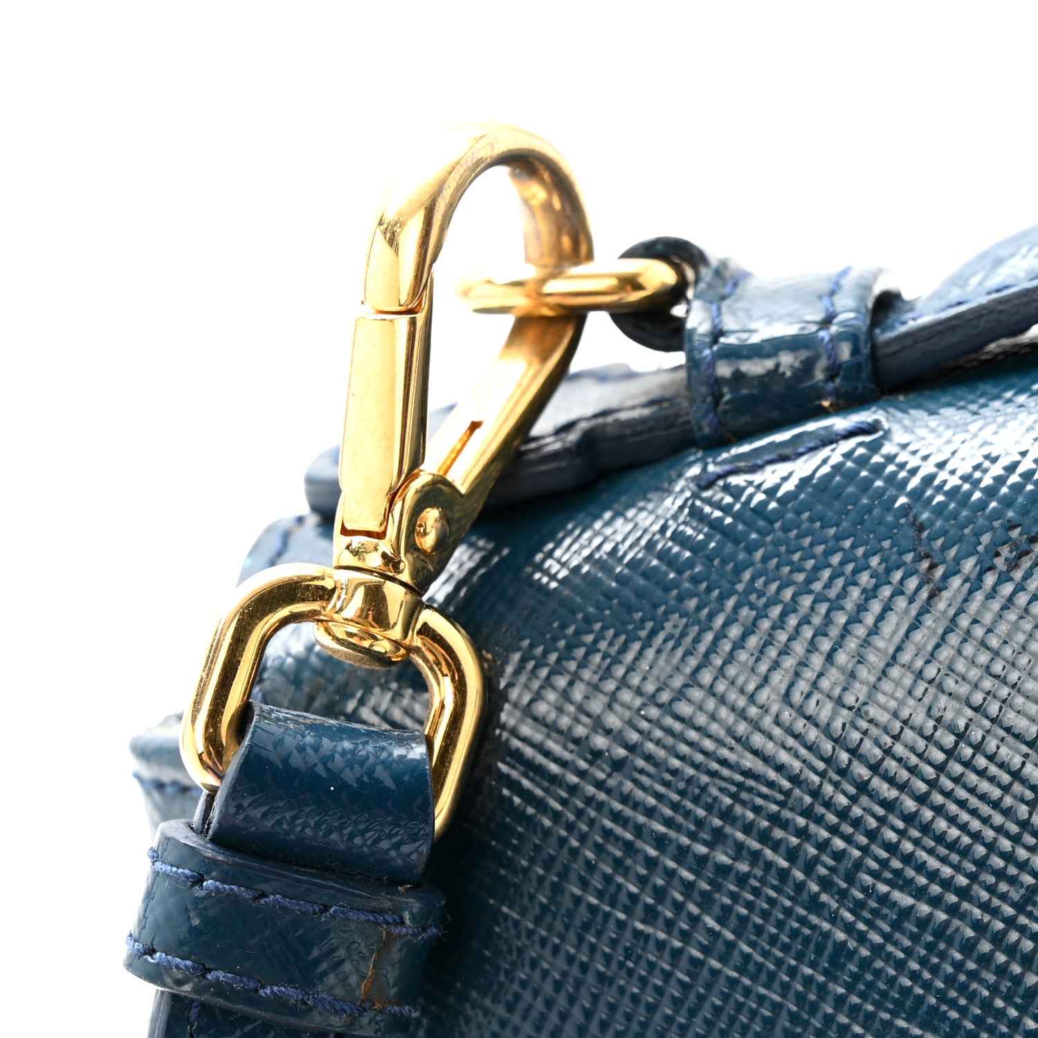 Prada Saffiano Vernice Lock Flap Chain Bag Azzurro 10 of 16