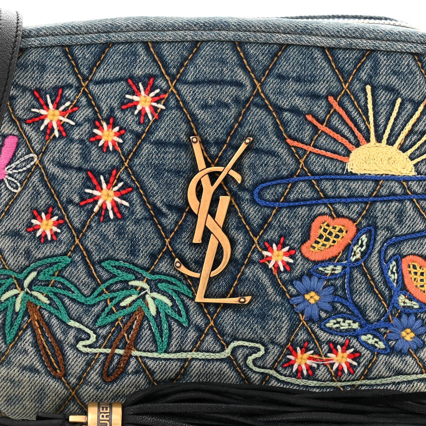 Denim Matelasse Quilted Summer Embroidered Classic Monogram Camera Bag Blue