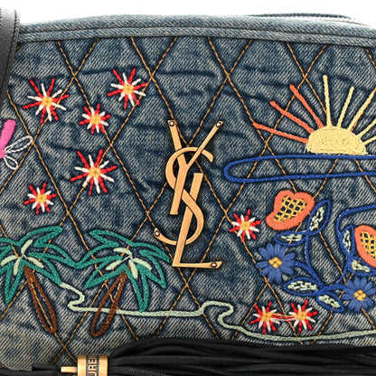 Saint Laurent Denim Matelasse Quilted Summer Embroidered Classic Monogram Camera Bag Blue 8 of 11