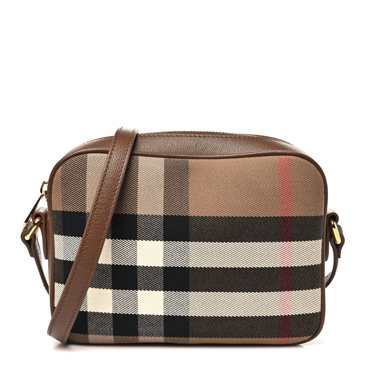 Burberry Calfskin House Check Camera Bag Earth 1 of 9
