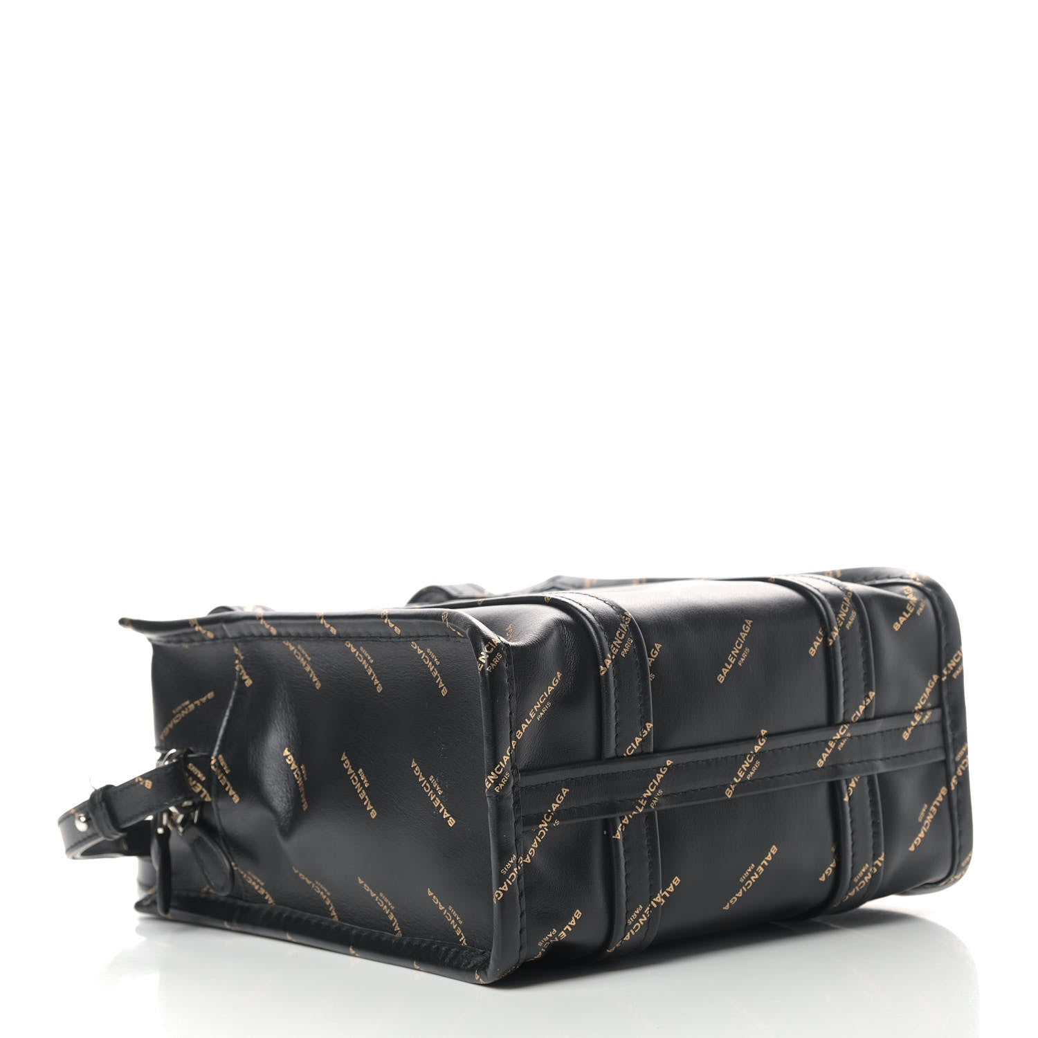 Balenciaga Calfskin Allover Logo XS Bazar Shopper Tote Black Gold 3 of 5
