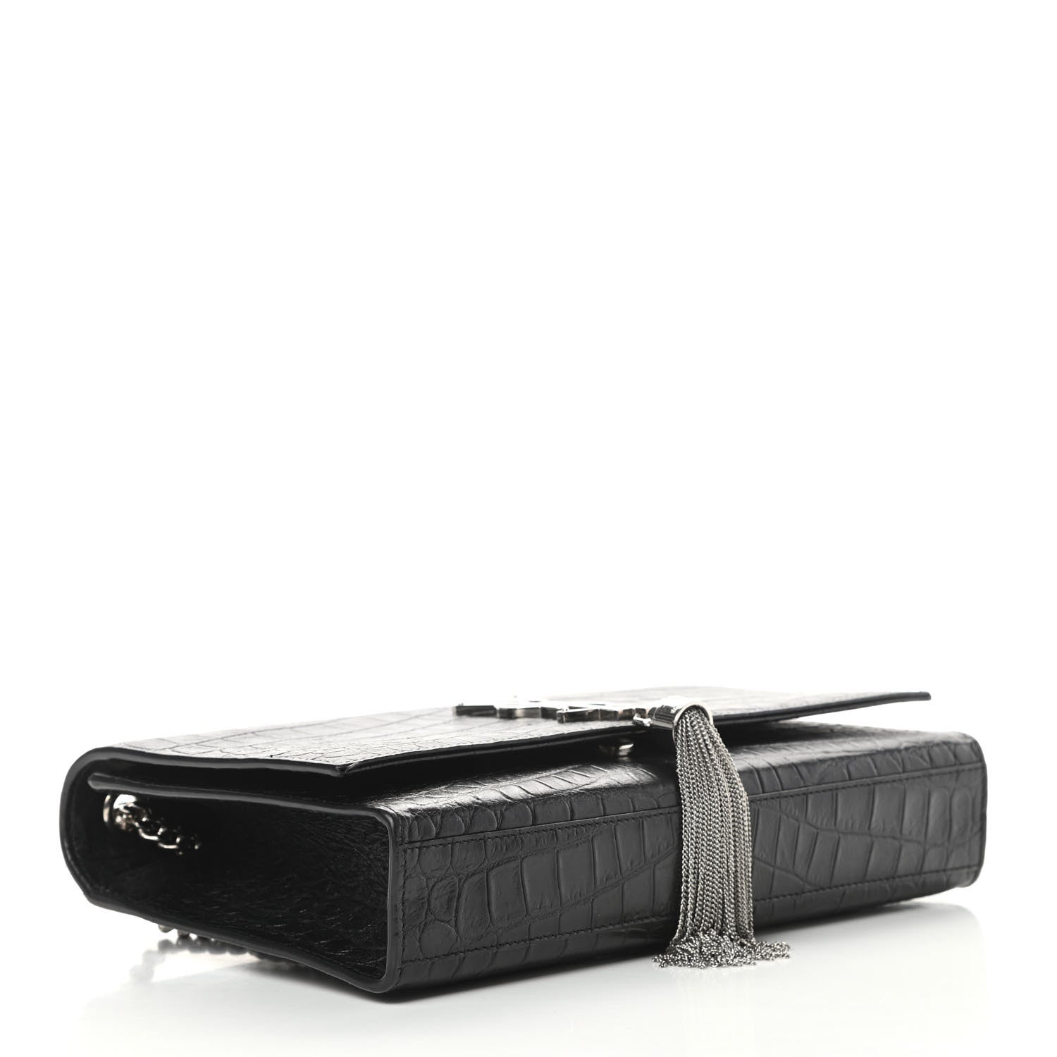 Saint Laurent Calfskin Crocodile Embossed Medium Classic Monogram Kate Tassel Satchel Black 4 of 14