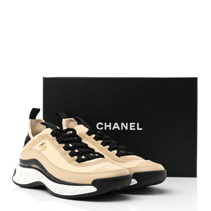 Chanel Velvet Calfskin Mixed Fibers CC Sneakers 38.5 Beige 9 of 9