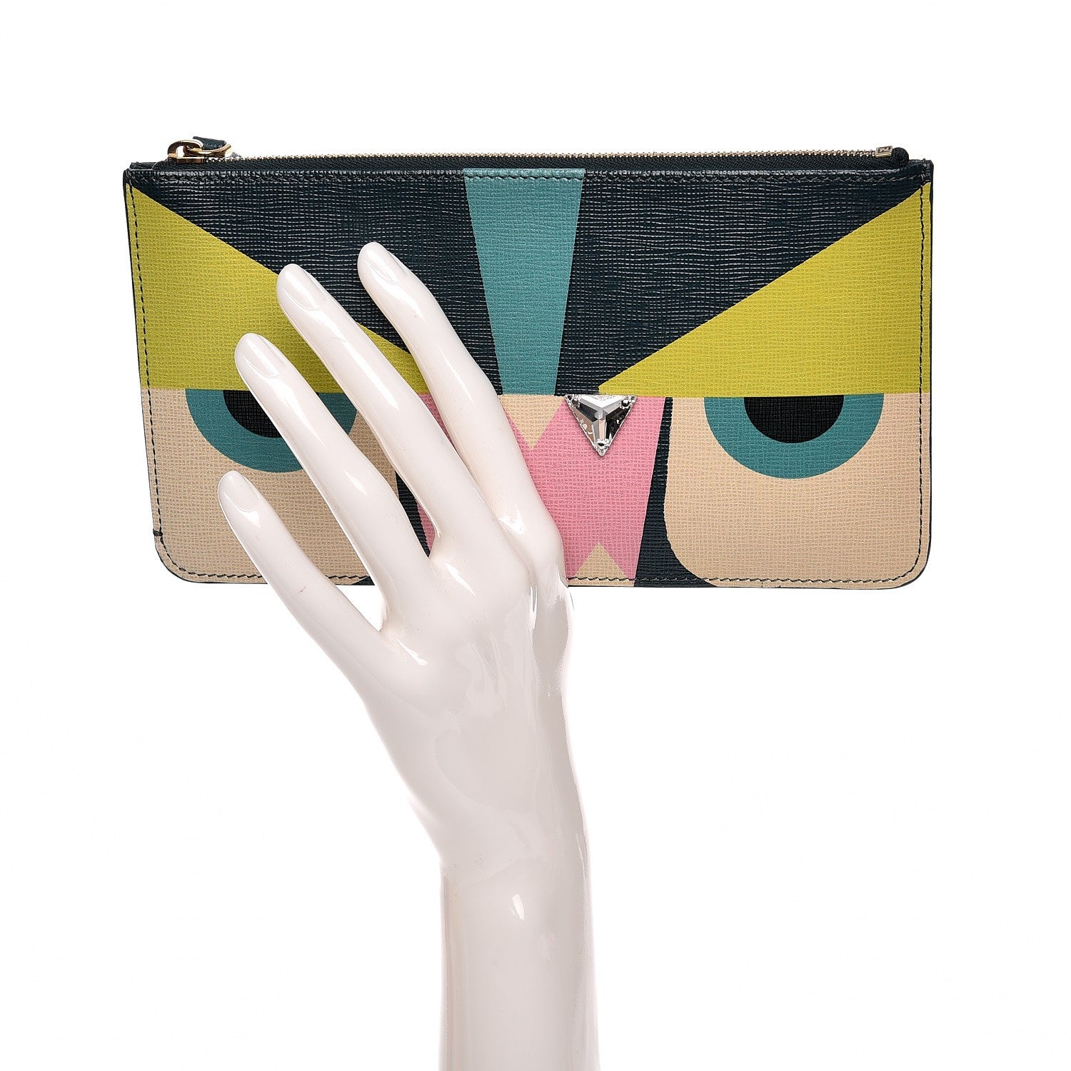 Fendi Vitello Crystal Tooth Monster Zip Pouch Oceano Multicolor 2 of 9