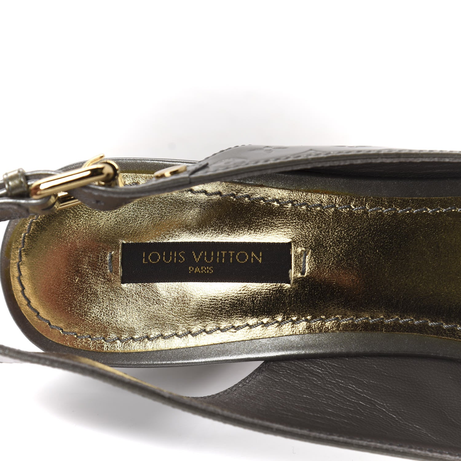 Louis Vuitton Vernis No Doubt Slingback Heels 39.5 Gris Art Deco 7 of 9