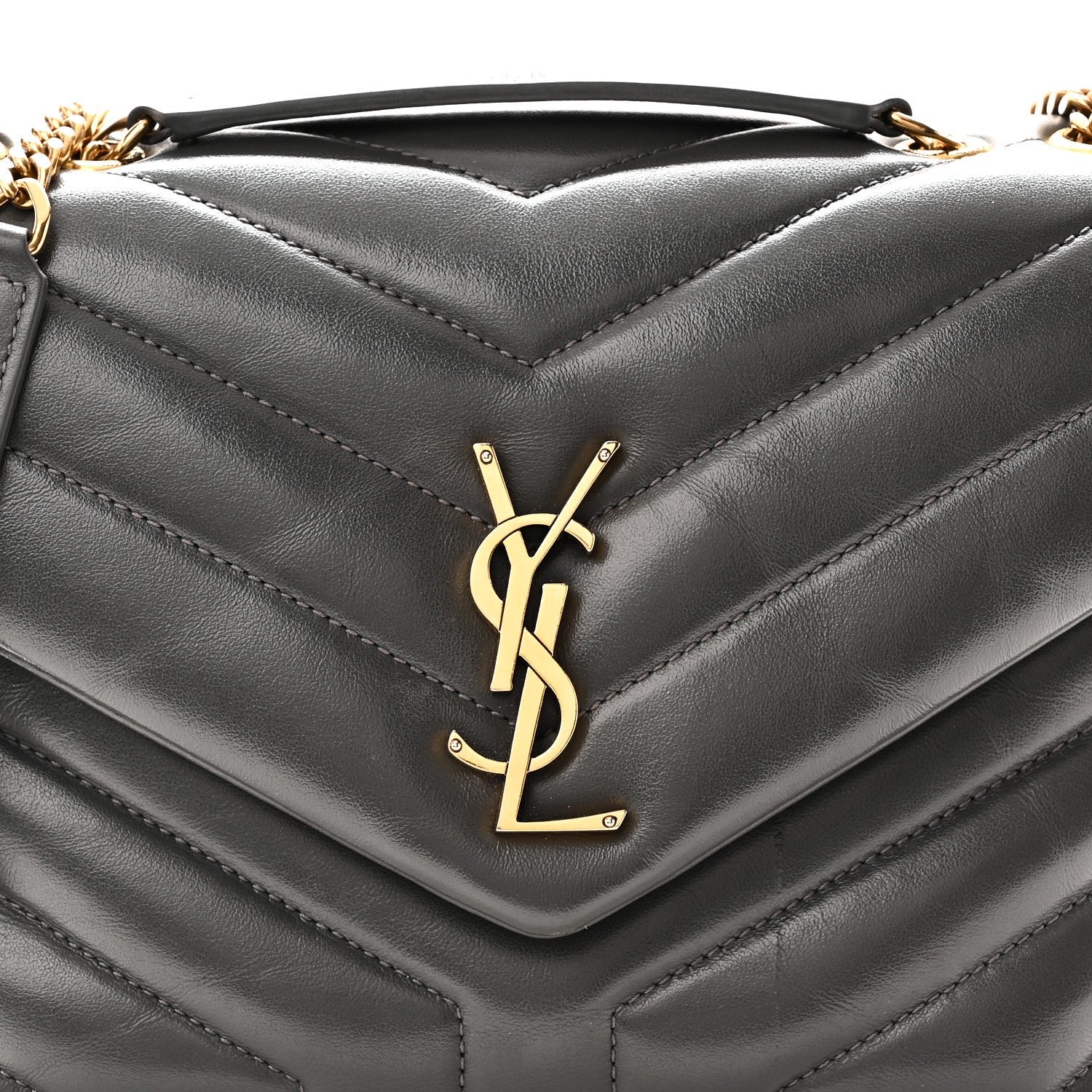 Saint Laurent Calfskin Y Quilted Monogram Small Loulou Chain Satchel Storm 8 of 10