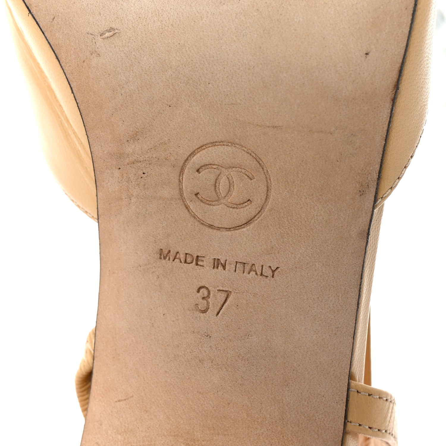 Chanel Goatskin Grosgrain Cap Toe CC Slingback Pumps 37 Beige Black 7 of 9