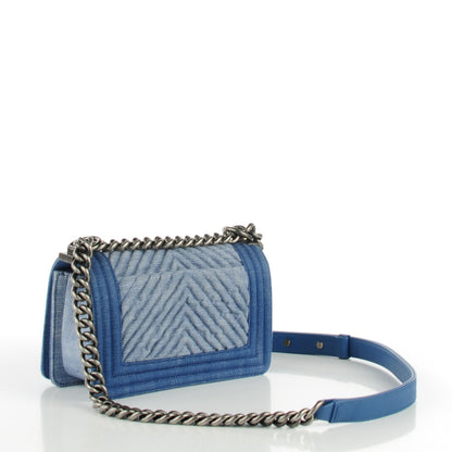 Chanel Denim Chevron Small Boy Flap Blue 3 of 7
