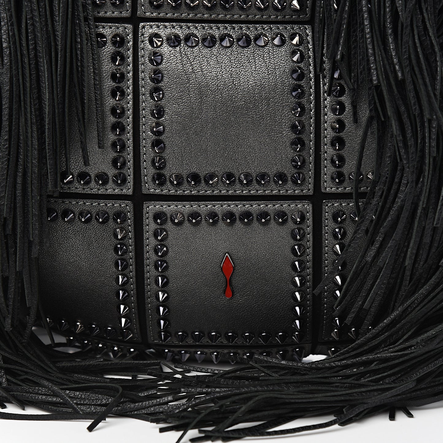 Metallic Sheepskin Spikes Fringed Lucky L Hobo Anthracite