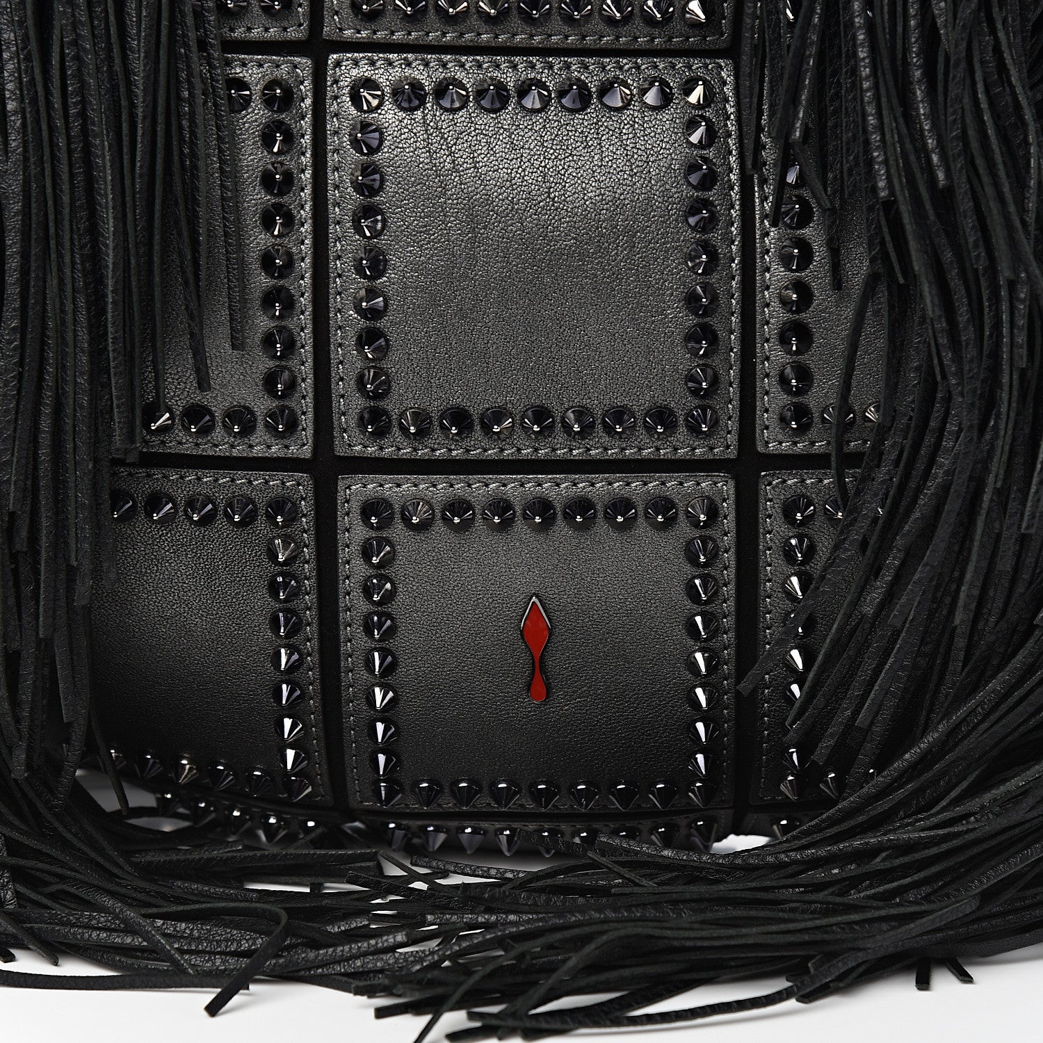 Christian Louboutin Metallic Sheepskin Spikes Fringed Lucky L Hobo Anthracite 8 of 8