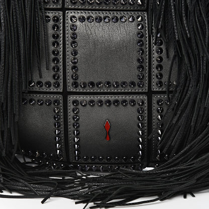 Christian Louboutin Metallic Sheepskin Spikes Fringed Lucky L Hobo Anthracite 8 of 8