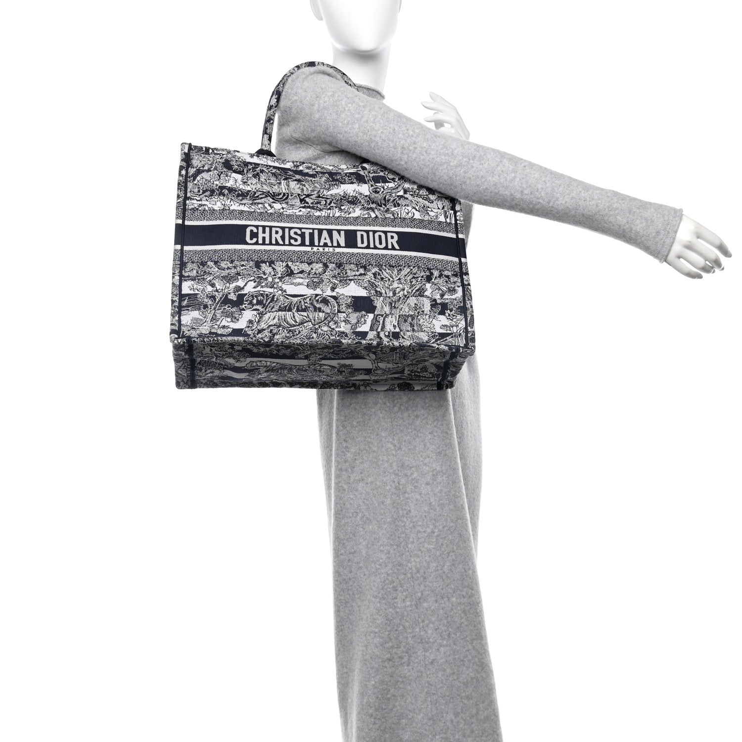 Christian Dior Canvas Embroidered Large Dioriviera Reverse Striped Toile De Jouy Book Tote Blue White 2 of 12