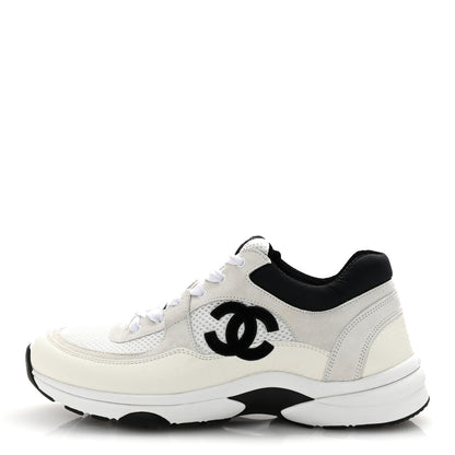 Chanel Mesh Suede Grained Calfskin Womens CC Sneakers 41 White Black 1 of 9