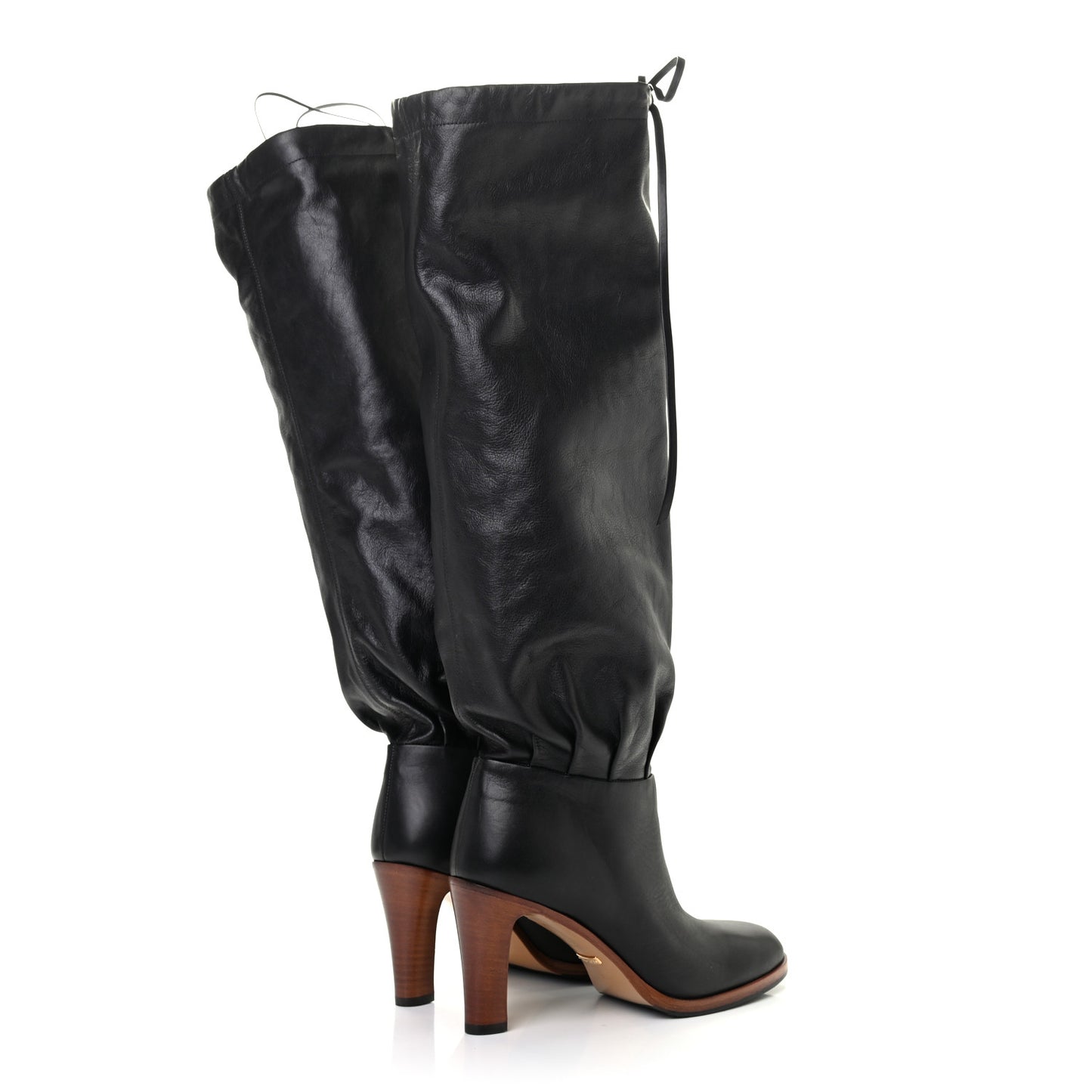 Deauville Calfskin Cinched Knee High Boots 35.5 Black