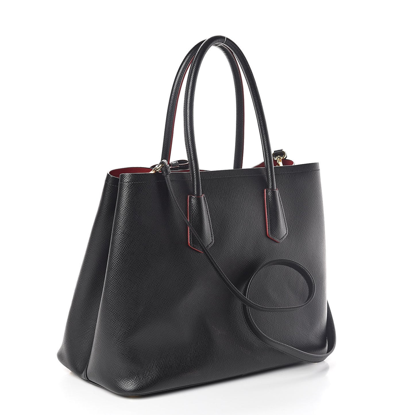 Saffiano Cuir Medium Double Bag Black Fuoco
