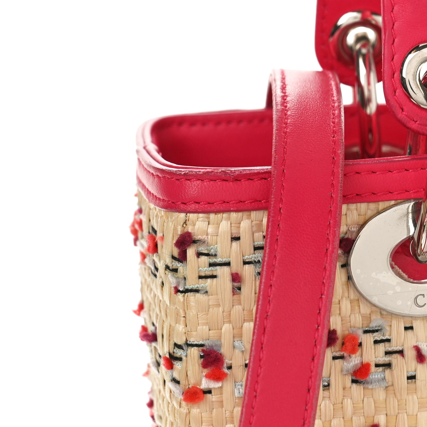 Raffia Tweed Medium Lady Dior Pink Beige