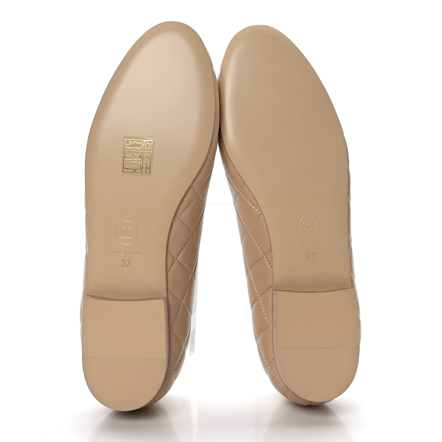Lambskin Quilted CC Ballerina Flats 37 Light Beige
