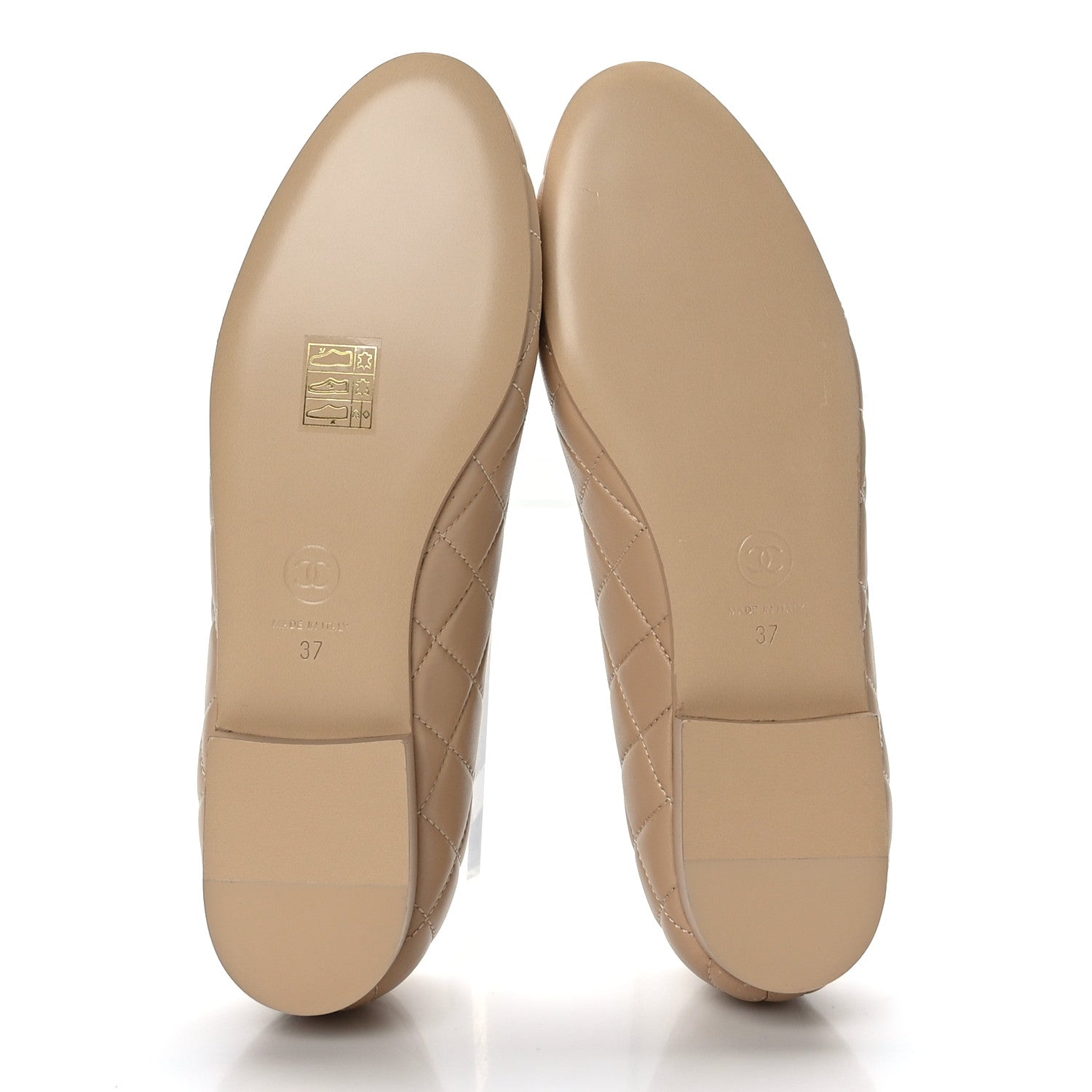 Chanel Lambskin Quilted CC Ballerina Flats 37 Light Beige 5 of 8