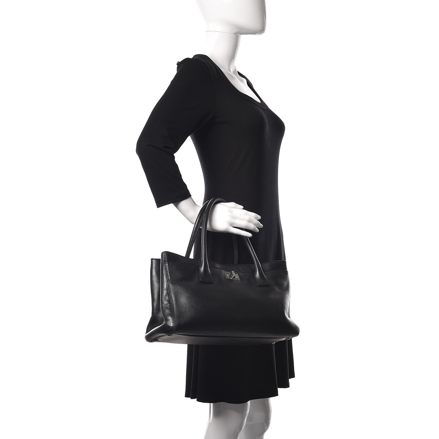Chanel Calfskin Mademoiselle Lock Cerf Shopper Tote Black 2 of 9