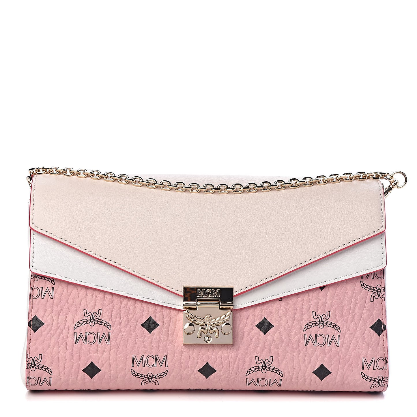 Calfskin Visetos Monogram Millie Color Block Crossbody Bag Pink Tint
