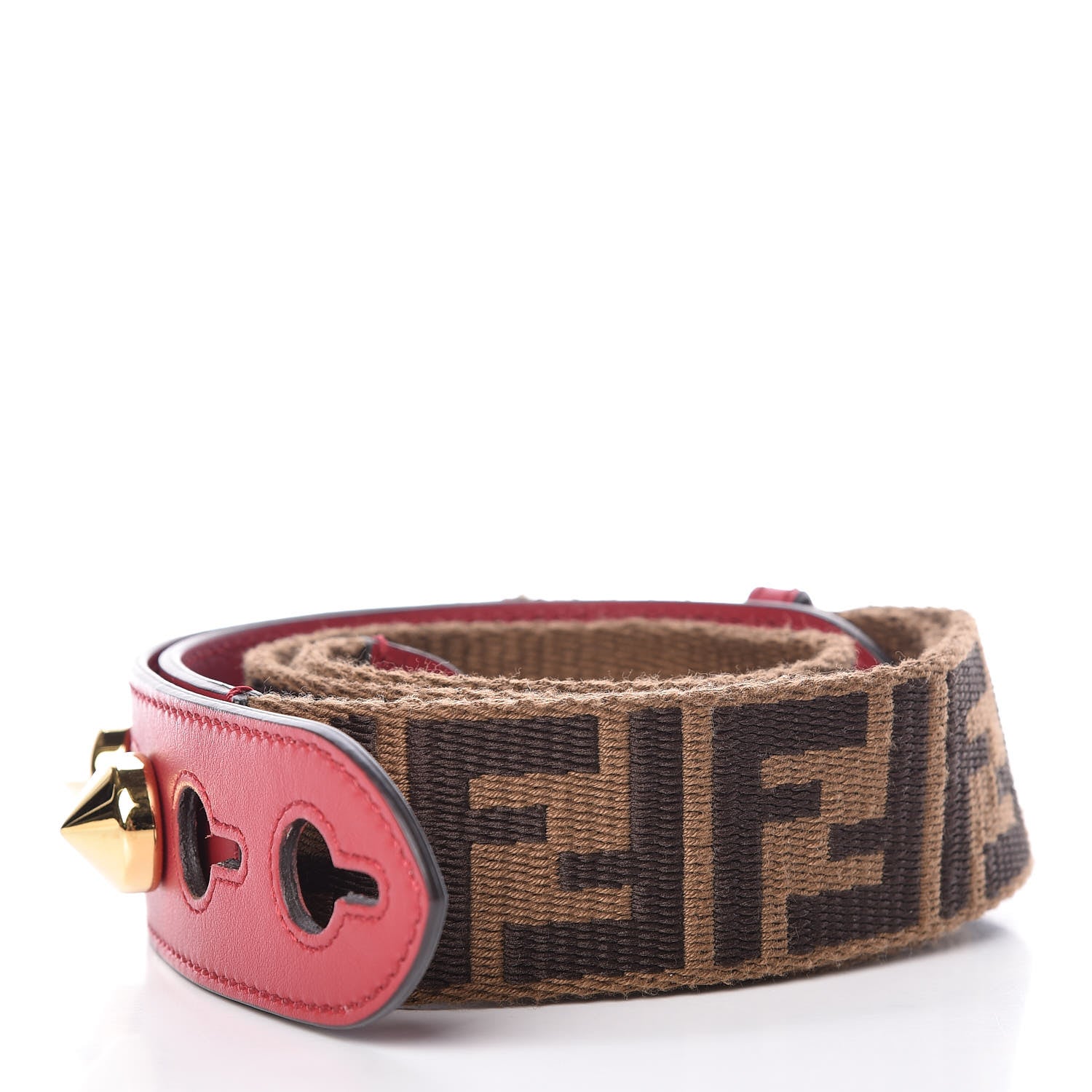 Fendi Ribbon Vitello Century FF 1974 Studded Strap You Fango Marrone Fragola 2 of 5
