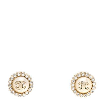 Chanel Pearl Crystal CC Round Earrings Light Gold 1 of 5