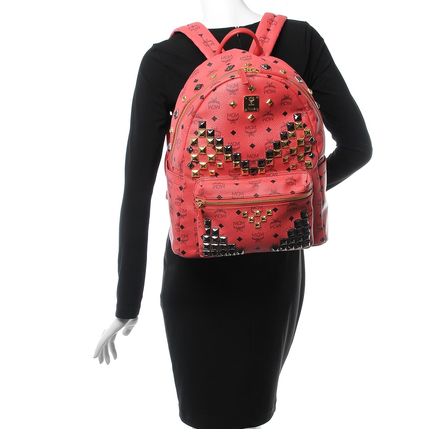 MCM Visetos Studded Medium Stark M Backpack Coral 2 of 9