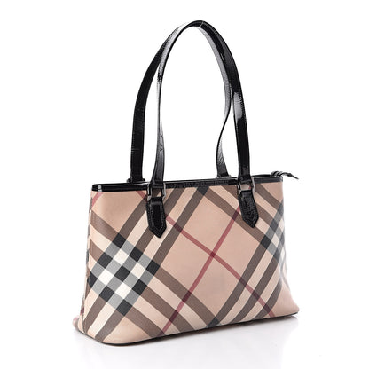 Burberry Patent Trim Nova Check Shopper Tote Black 3 of 14