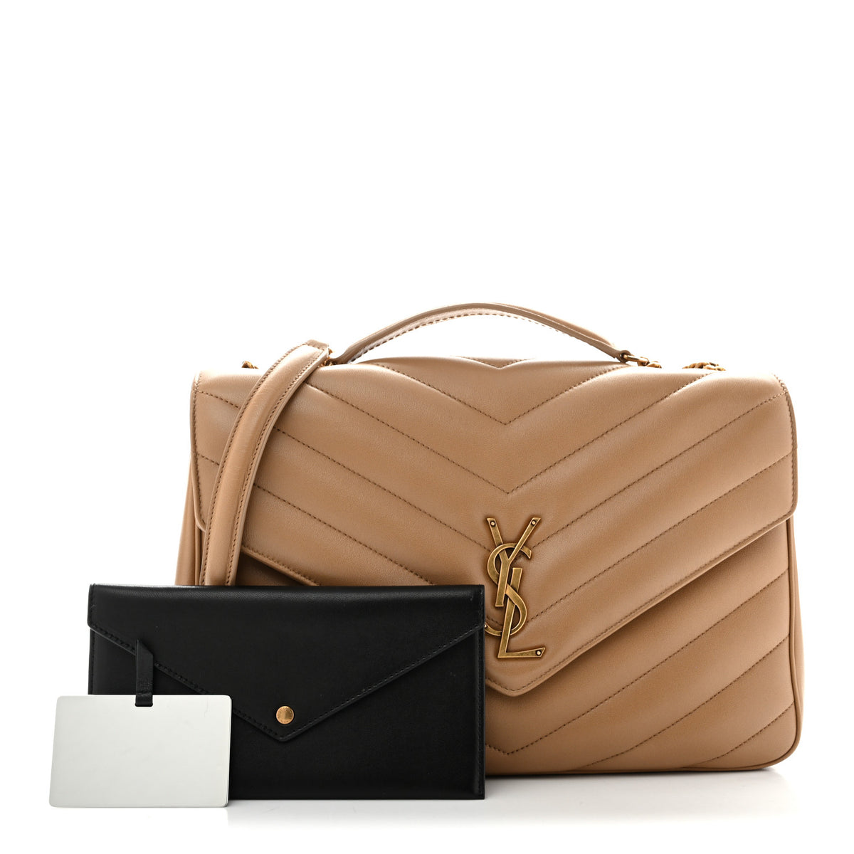 Saint Laurent Lambskin Chevron Quilted Large LouLou Natural Tan 3 of 15