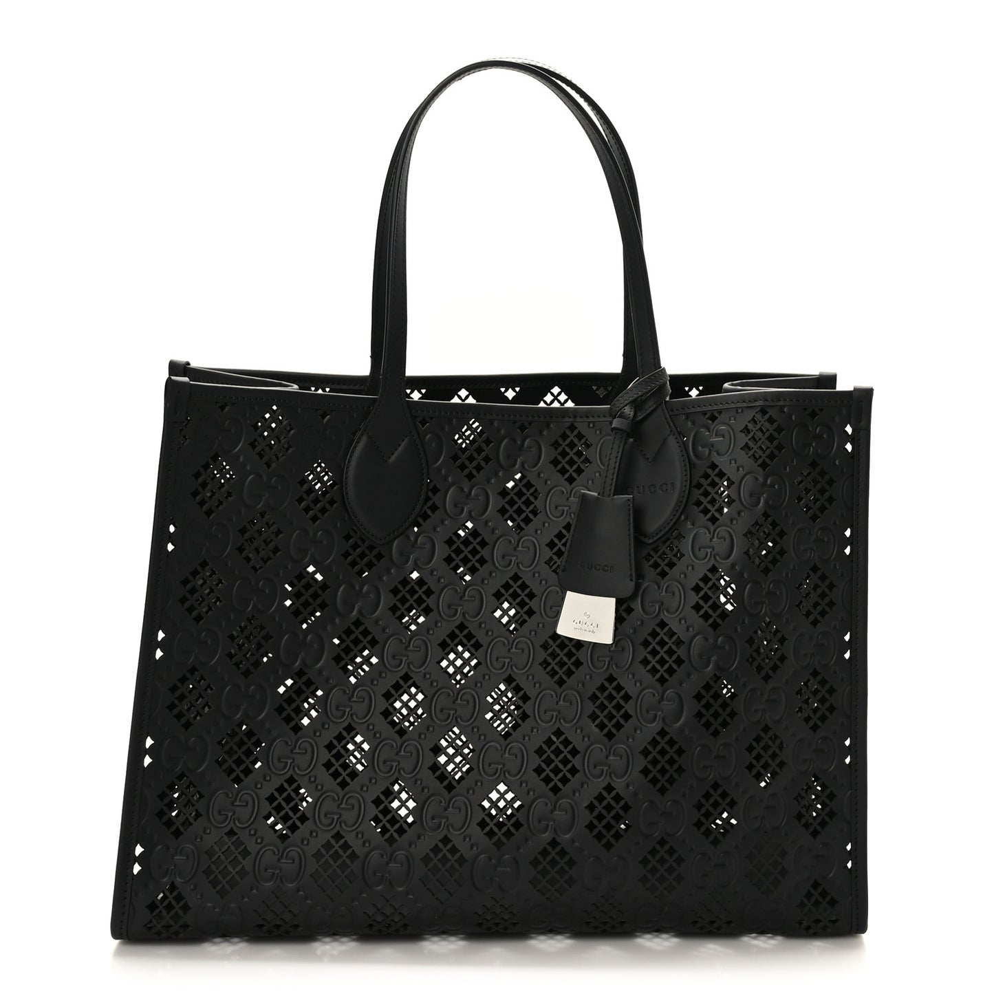 Calfskin GG Monogram Diamond Cut Medium Ophidia Tote Bag Black