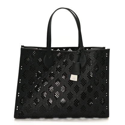 Gucci Calfskin GG Monogram Diamond Cut Medium Ophidia Tote Bag Black 1 of 9