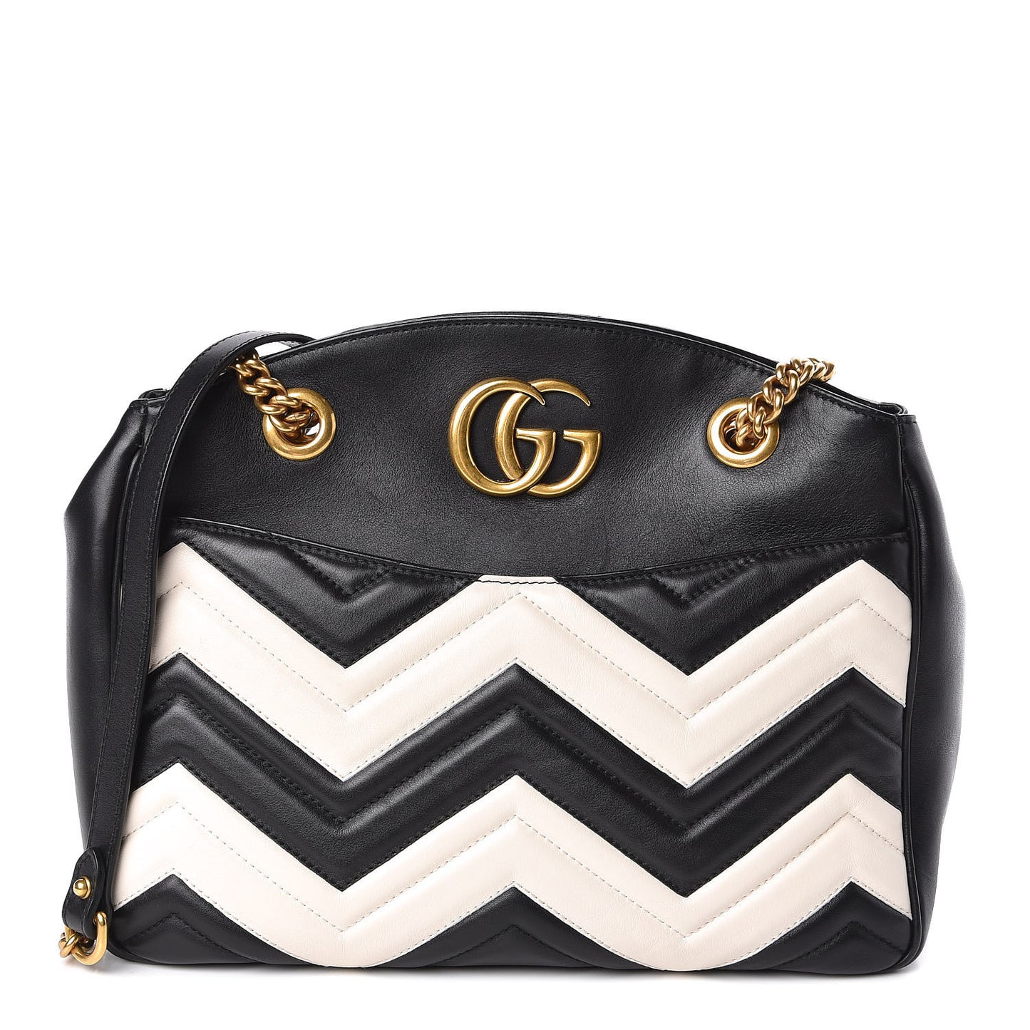 Calfskin Matelasse Medium GG Marmont Open Top Shoulder Bag Black White