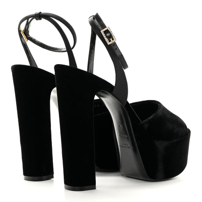 Saint Laurent Velvet Jodie Platform Sandals 38 Black 5 of 19