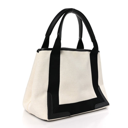 Balenciaga Cotton Canvas Satin Calfskin S Navy Cabas Natural Black 4 of 12