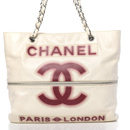 Chanel Calfskin Large Expandable Paris London Tote Bag White 8 of 17