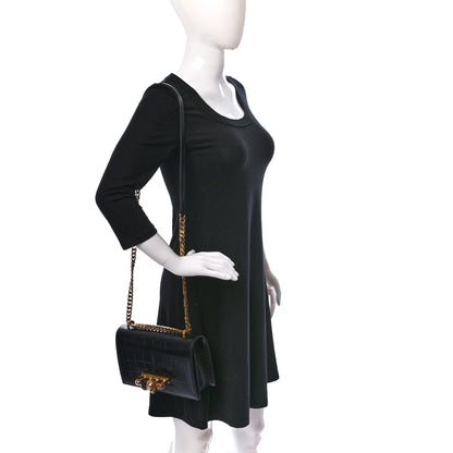 Alexander McQueen Shiny Crocodile Embossed Jeweled Satchel Black 2 of 10