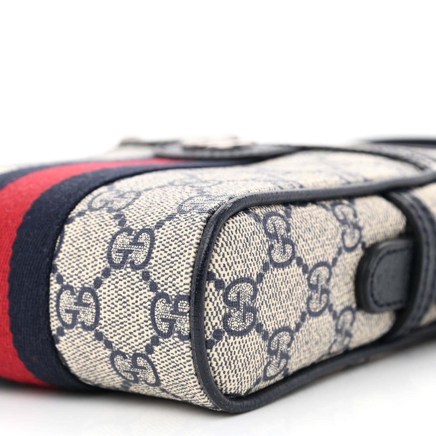Gucci GG Supreme Monogram Textured Calfskin Web Mini Ophidia Messenger Beige Blue 10 of 10