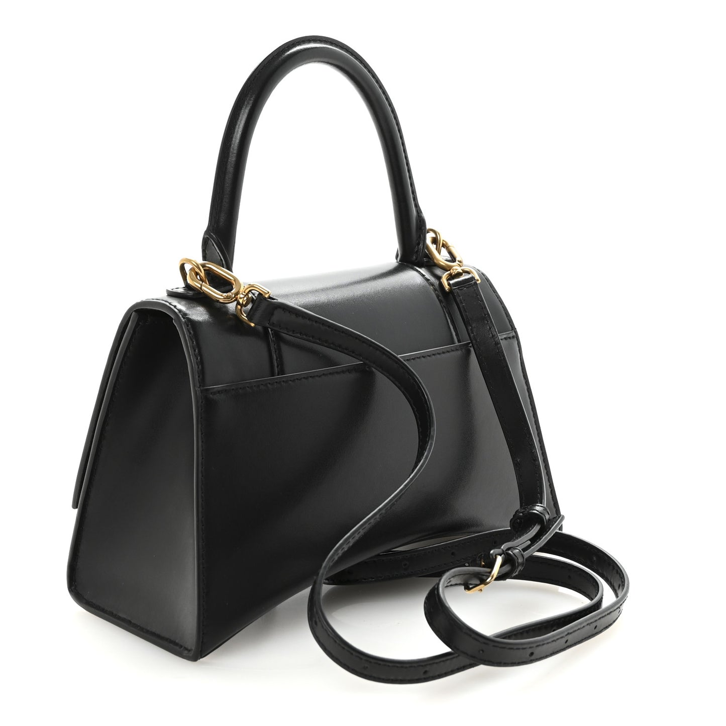 Shiny Box Calfskin Small Hourglass Top Handle Bag Black