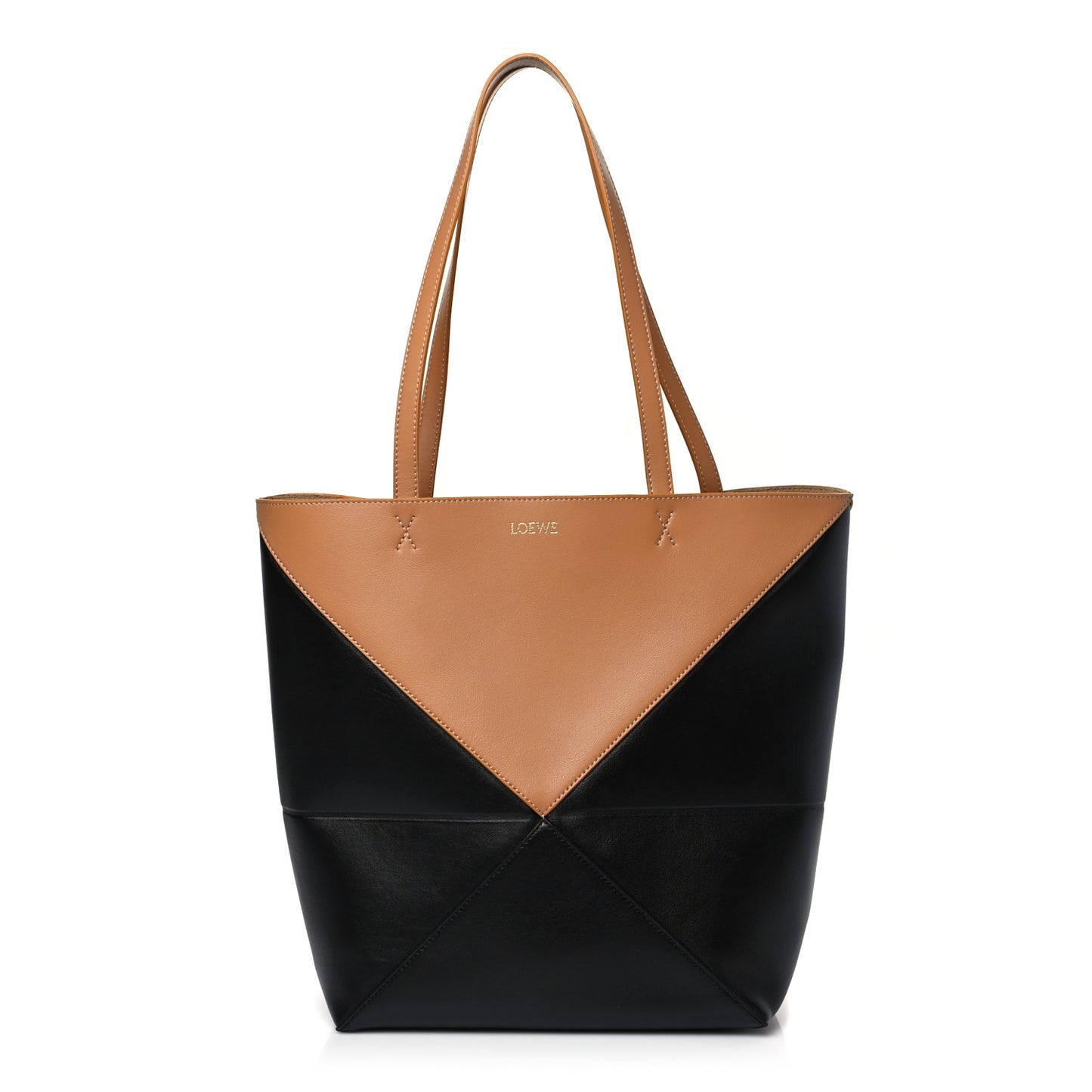 Shiny Calfskin Medium Puzzle Fold Tote Warm Desert Black