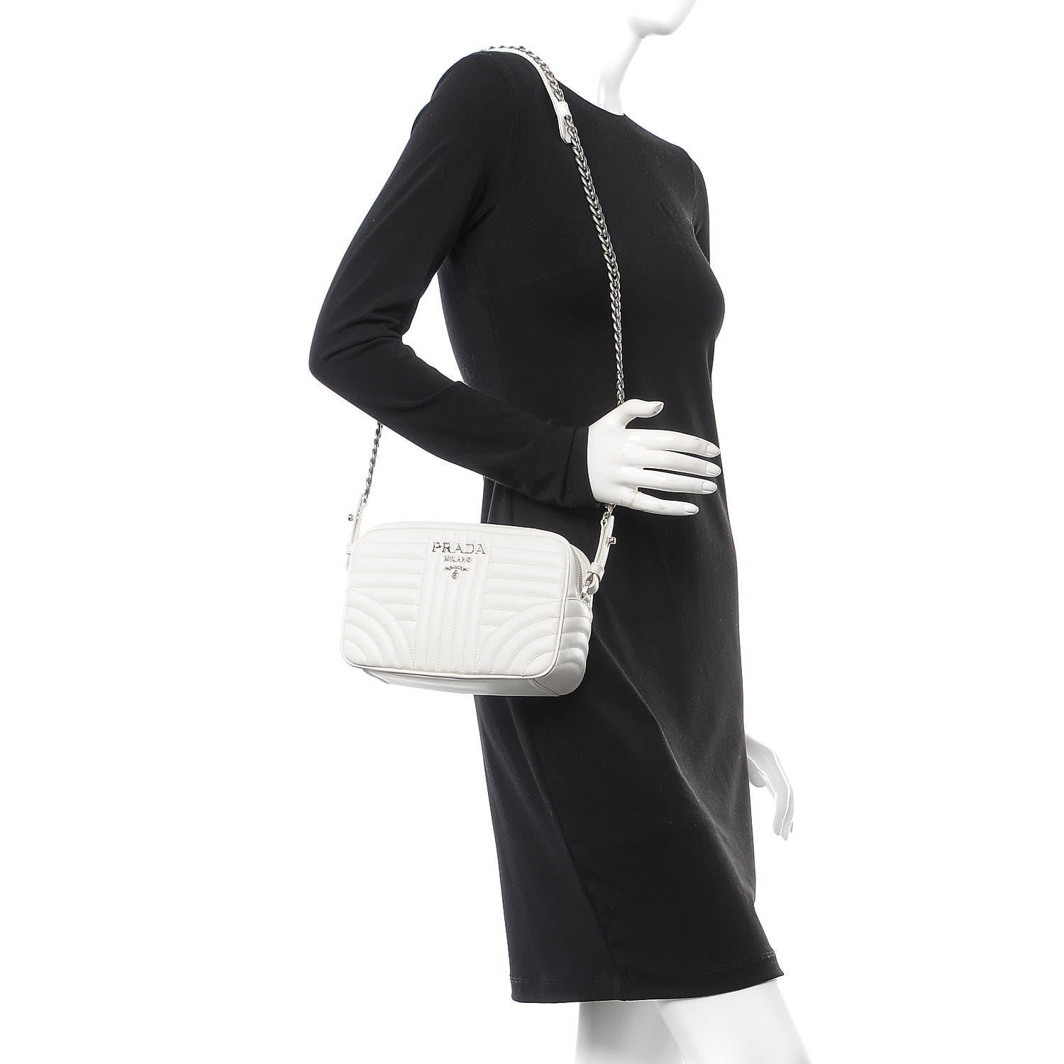 Prada Soft Calfskin Diagramme Crossbody Bag White 2 of 8