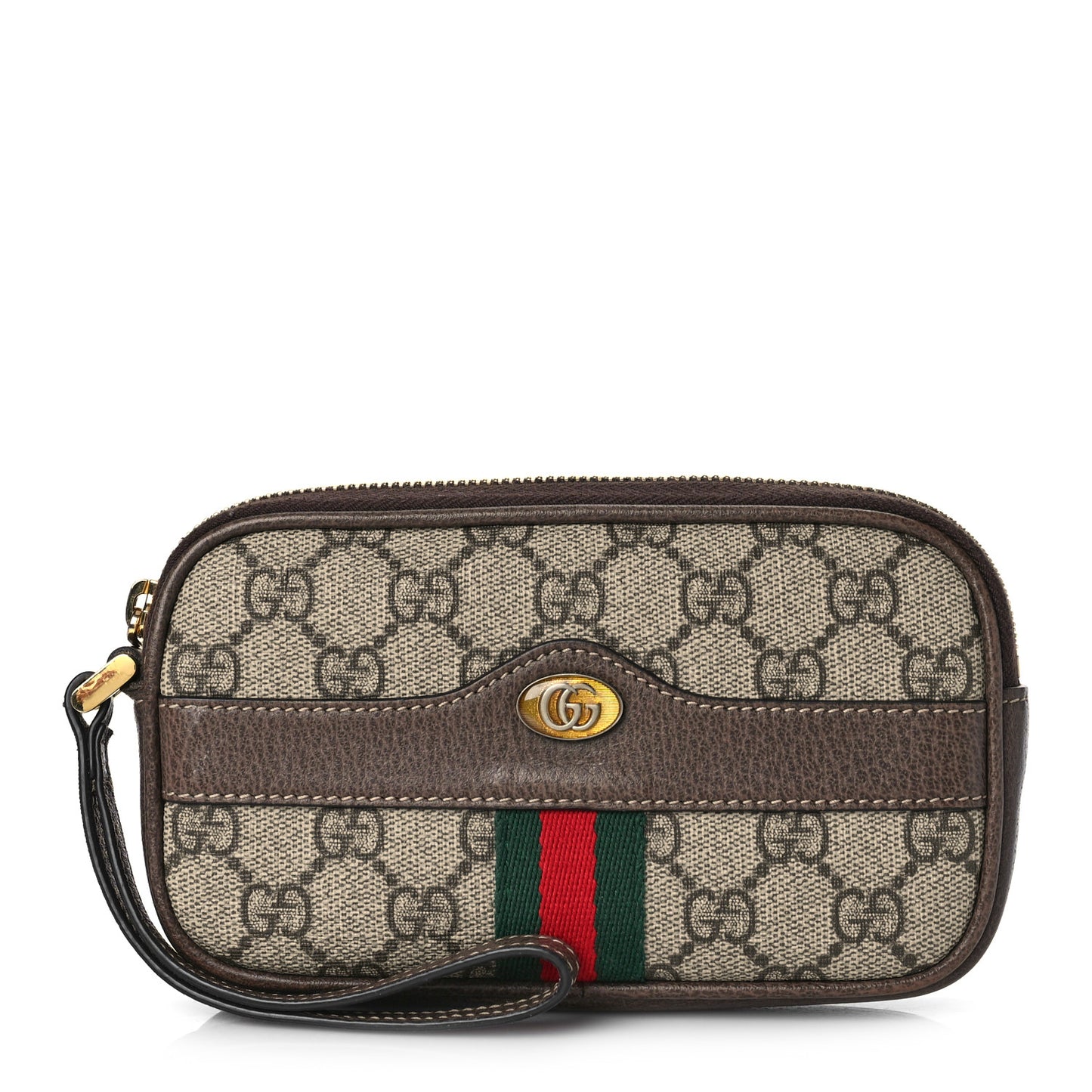 GG Supreme Monogram Ophidia Phone Case Wristlet Brown