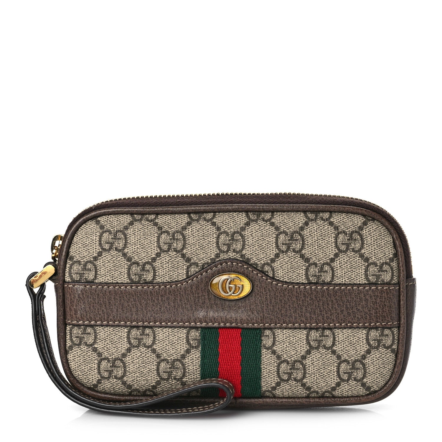 Gucci GG Supreme Monogram Ophidia Phone Case Wristlet Brown 1 of 12