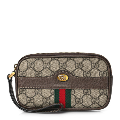 Gucci GG Supreme Monogram Ophidia Phone Case Wristlet Brown 1 of 12