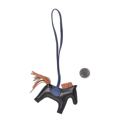 Hermes Milo Lambskin Grigri Rodeo Horse Bag Charm PM Black Bleu Encre Gold 3 of 6