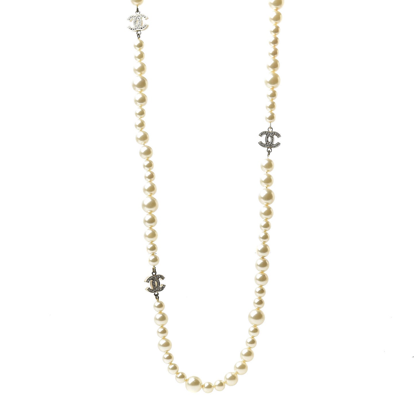Graduated Pearl Crystal CC Long Necklace Gold