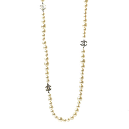 Chanel Graduated Pearl Crystal CC Long Necklace Gold 1 of 5