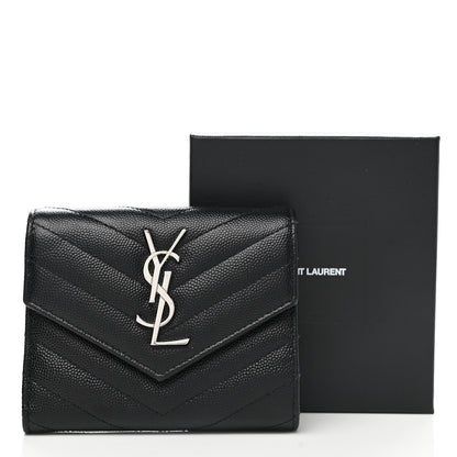 Saint Laurent Grain De Poudre Matelasse Chevron Monogram Compact Tri Fold Wallet Black 8 of 8