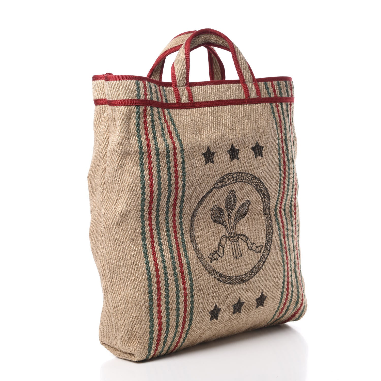 Gucci Straw Juta Printed Arles Tote Beige 3 of 10